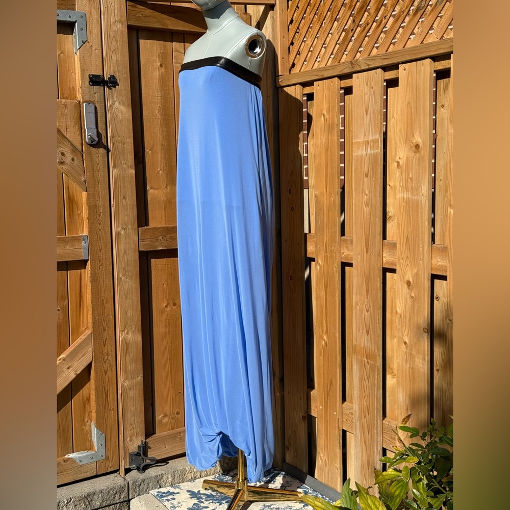 🆕 RAT & BOA 🧿 NWOT Antonie Blue Draped Maxi Dress with Leather Belt, Sz S / M - Picture 5 of 16